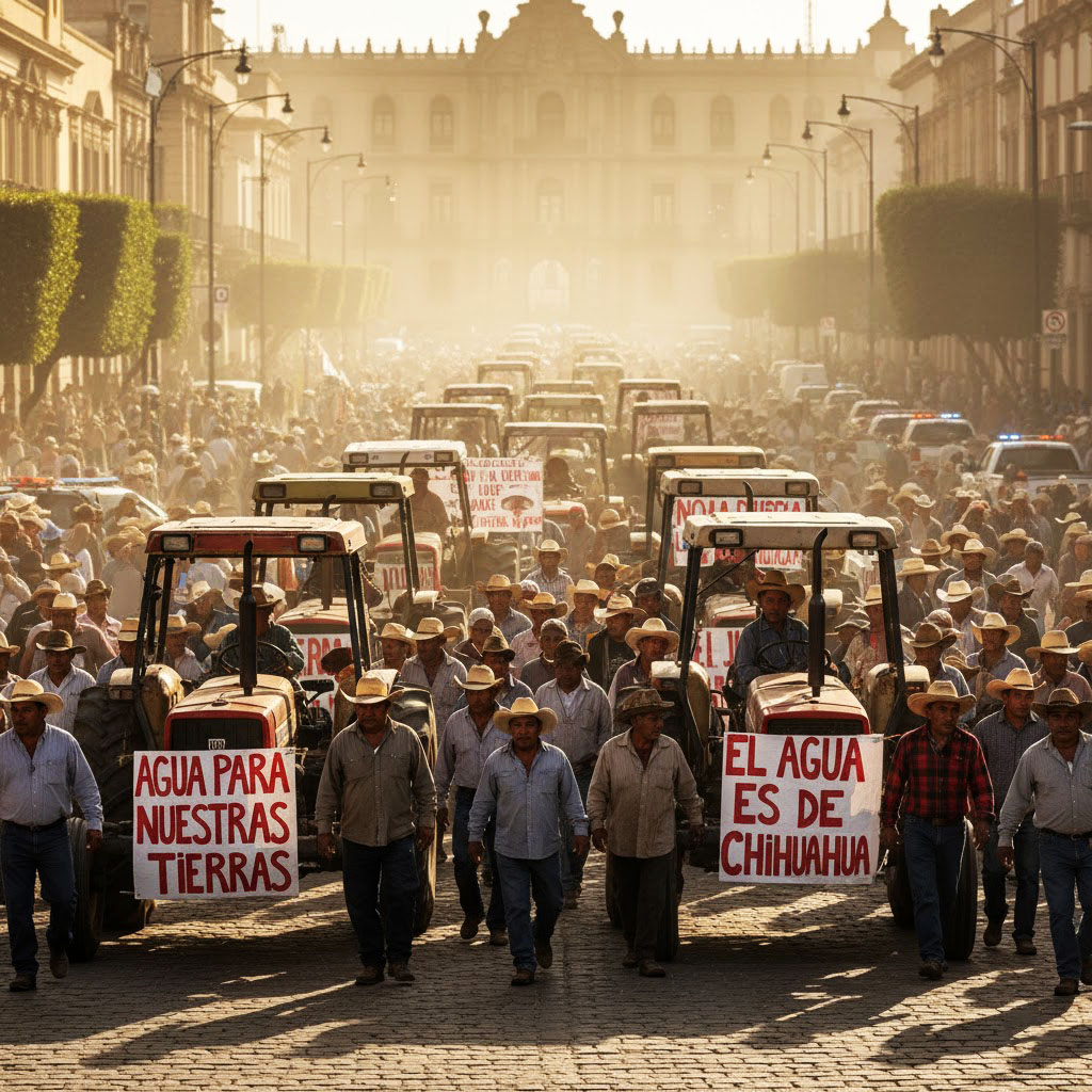 Movilización masiva en Chihuahua capital: productores llegan con más de mil tractores contra la Ley de Aguas