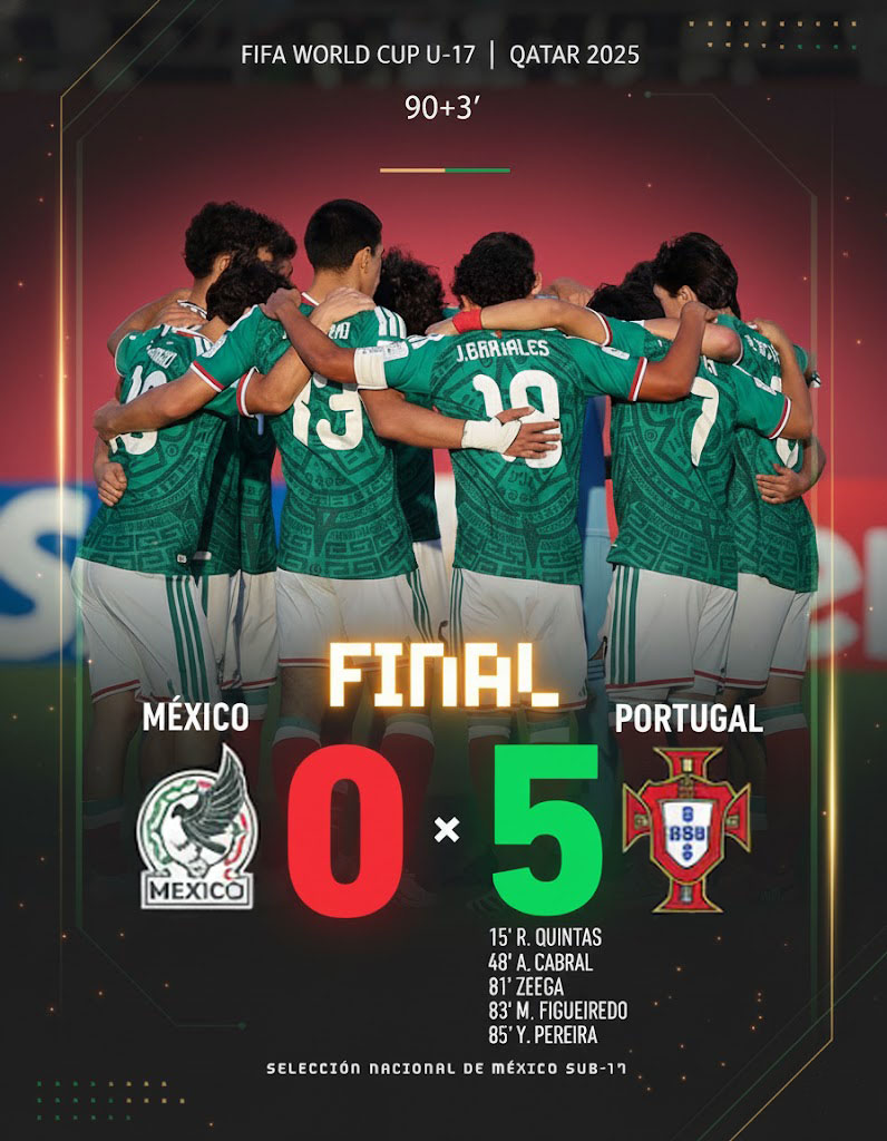 Mundial Sub-17 (Qatar 2025): Portugal golea a México y elimina al Tri en octavos (0–5)